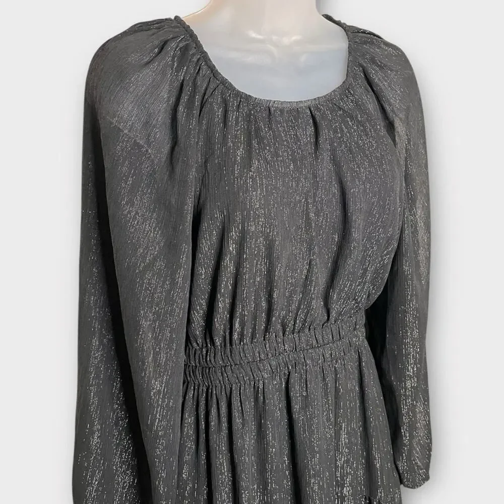 ANTHROPOLOGIE Moon River Crewneck Tiered Maxi Dress Black Shimmer Size Medium - Picture 4 of 7